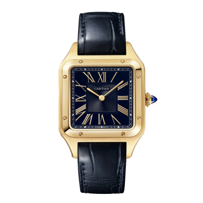 Cartier Santos-Dumont WGSA0077 Nagy modell, kvarc szerlkezet, arany tok, bőr szíj