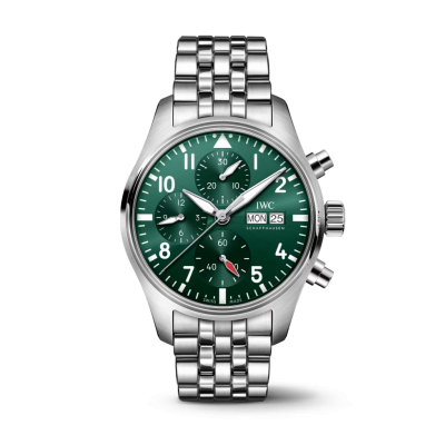 IWC Schaffhausen Pilot 's Watch IW388104 41mm, Pilot chronograph, acél tok, zöld számlap