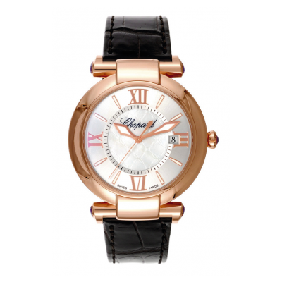 Chopard Imperiale 384241-5001 40mm rose gouden kast bruin leer