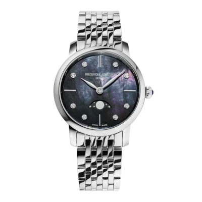 Frederique Constant Slimline SLIMLINE LADIES MOONPHASE FC-206MPBD1S6B Damen-Quarzuhr mit Diamantindizes 30mm