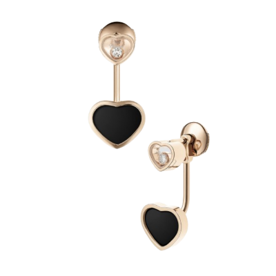 Chopard Happy Hearts 83A082-5201 EARRINGS ROSE GOLD, DIAMONDS, ONYX