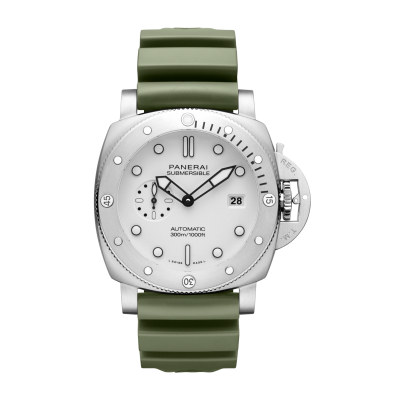 Panerai Submersible QuarantaQuattro Bianco PAM01226 44mm steel case, white dial, green rubber strap