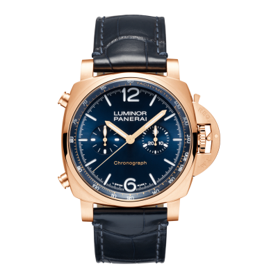 Panerai Luminor Chrono Goldtech™ Blu Notte PAM01111 44mm gold case with leather strap