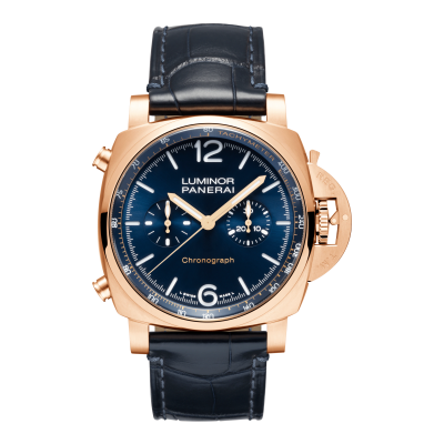 Panerai Luminor Chrono Goldtech™ Blu Notte PAM01111 44mm Goldgehäuse mit Lederband