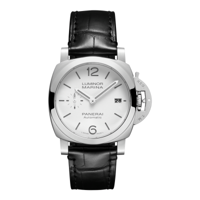 Panerai Luminor Quaranta PAM01371 40mm steel case with leather strap white dial