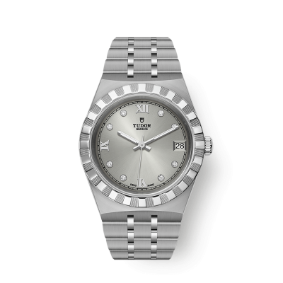 Tudor Royal M28400-0002 34mm acél tok és karkötő ezüst számlap gyémántok