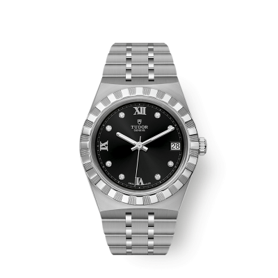 Tudor Royal M28400-0004 34mm Acél tok acél csat fekete gyémántos számlap