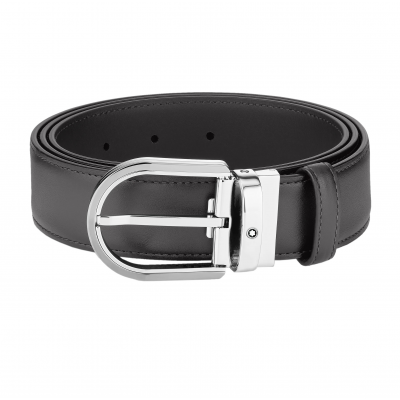 Montblanc 129437 Horseshoe Pin Buckle Belt Grey Montblanc