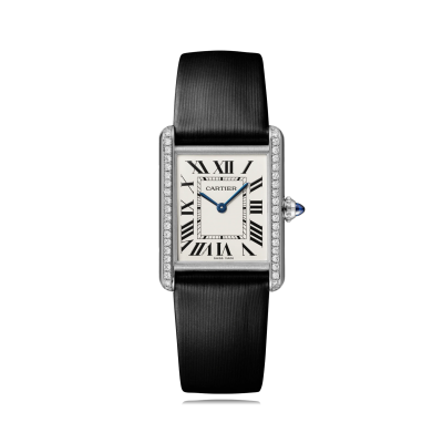 Cartier Tank Must W4TA0017 large steel case paved diamonds, leather strap
