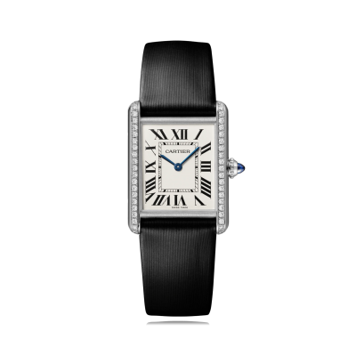 Cartier Tank Must W4TA0017 nagy méret acél tok kikövezett gyémántok bőrszíj