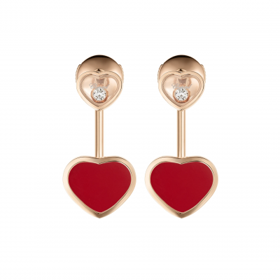 Chopard Happy Hearts 83A082-5801 EARRINGS ROSE GOLD, DIAMONDS, RED STONE