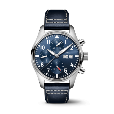 IWC Schaffhausen Pilot 's Watch IW388101 41mm acél tok bőr szíj kronográf day date kijelzés