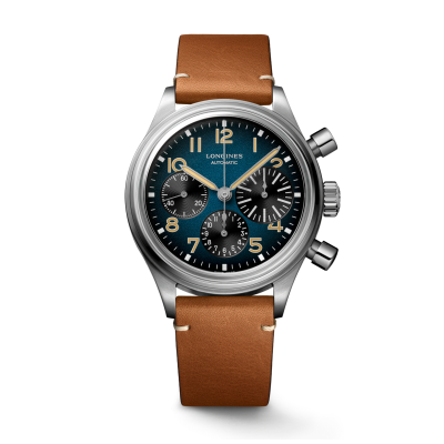 Longines Heritage THE LONGINES AVIGATION BIGEYE L28161932 Chronograph mit 41-mm-Titangehäuse und Lederband