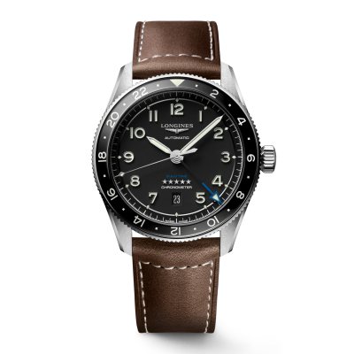 Longines Spirit Zulu Time L38124532 42mm Automatik-Stahlgehäuse mit Lederband