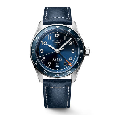 Longines Spirit Zulu Time L38124932 42mm Automatik-Stahlgehäuse mit Lederband