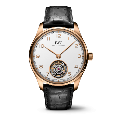 IWC Schaffhausen Portugieser HAND-WOUND TOURBILLON IW545801 42mm arany tok bőr szíj