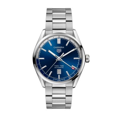 TAG Heuer Carrera WBN201A.BA0640 41 mm-es acél tokja fém csat kék számlap 2 időzóna